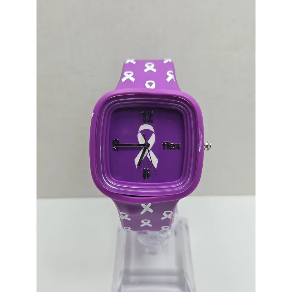 Flex Purple Awareness Ribbon Silicone Unisex Quartz Wristwatch 3 ATM New Battery